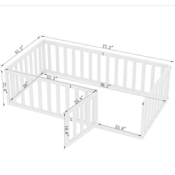 Harriet Bee Twin Size Wood Floor Bed Frame With Fence And Door, White